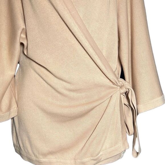 Satva Women's Flared Long Sleeve Antara Wrap Belted Cardigan in Tan Size L NWT - Picture 3 of 9